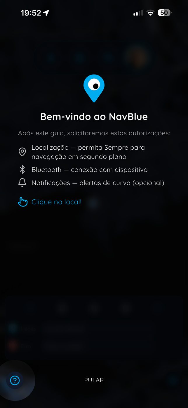 Guia de boas-vindas do app NavBlue